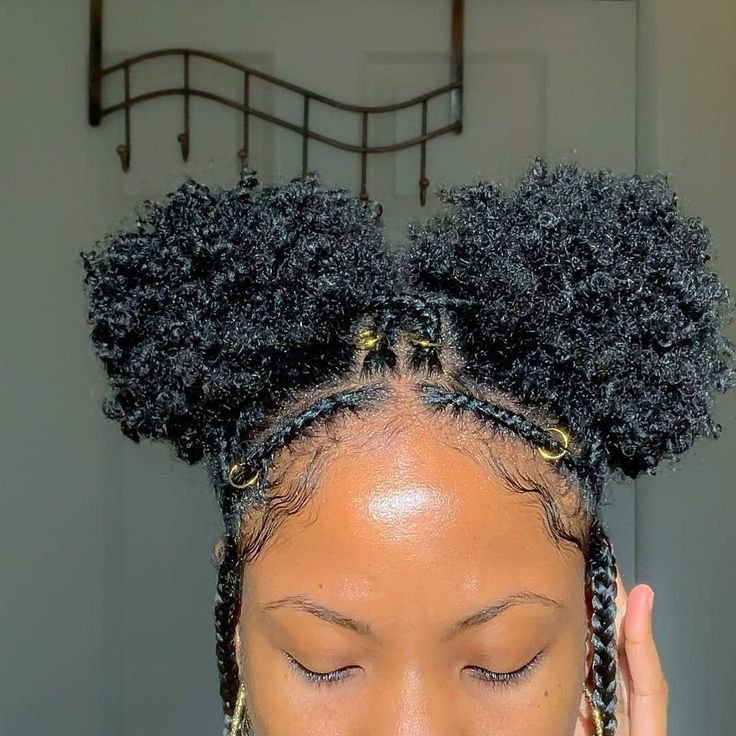 Dos chongos afro con trenzas pequeñas en la parte delantera