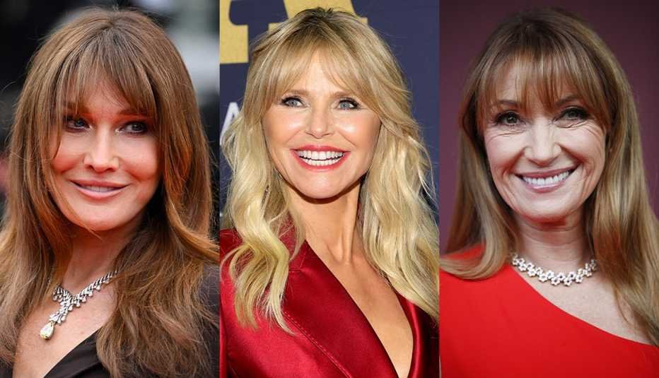 Tres mujeres con melena larga con capas y flequillo