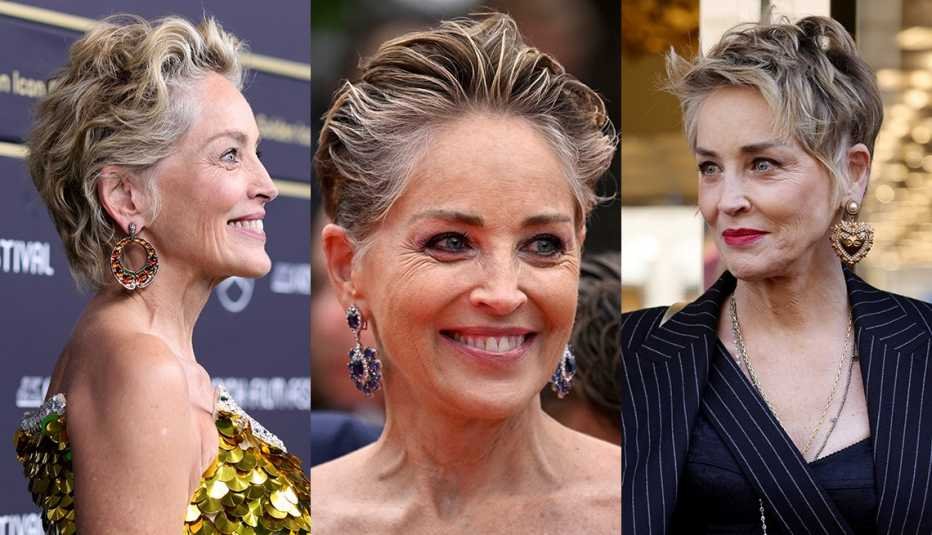 Tres mujeres con corte pixie largo en tonos rubios y canosos
