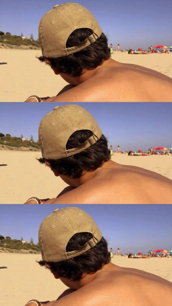 Tres fotos seguidas de un chico de espaldas con gorra