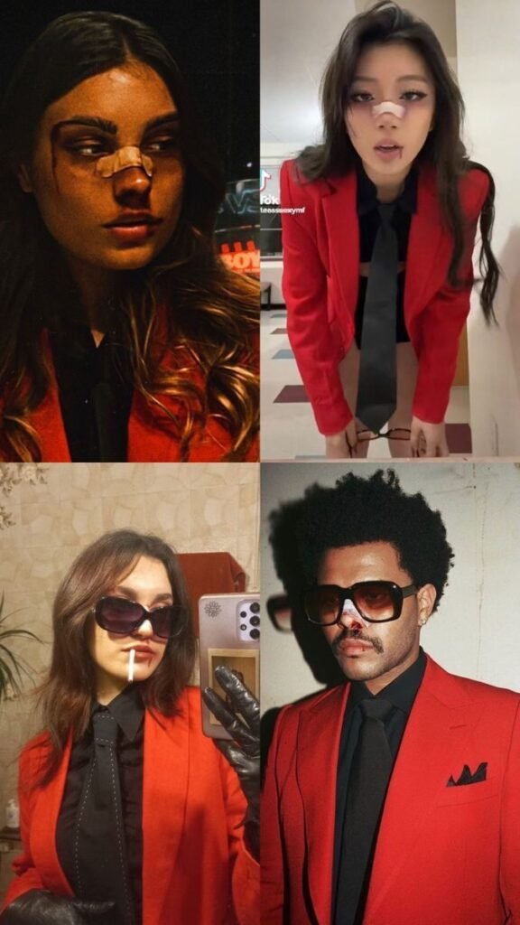 Collage de un disfraz de pareja con chaqueta roja