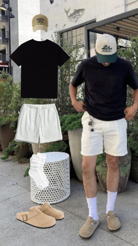 Camiseta negra con short blanco