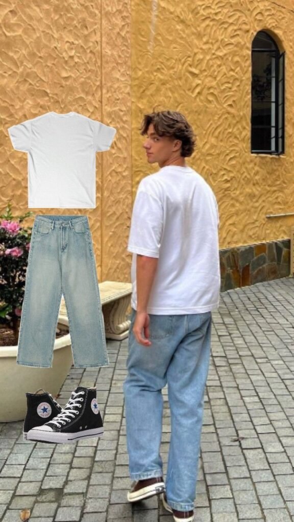 Camiseta blanca con jeans claros