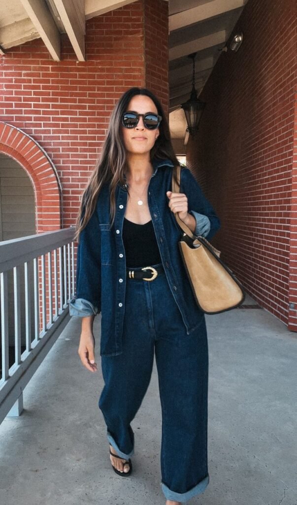 Conjunto vaquero de chaqueta y pantalón ancho