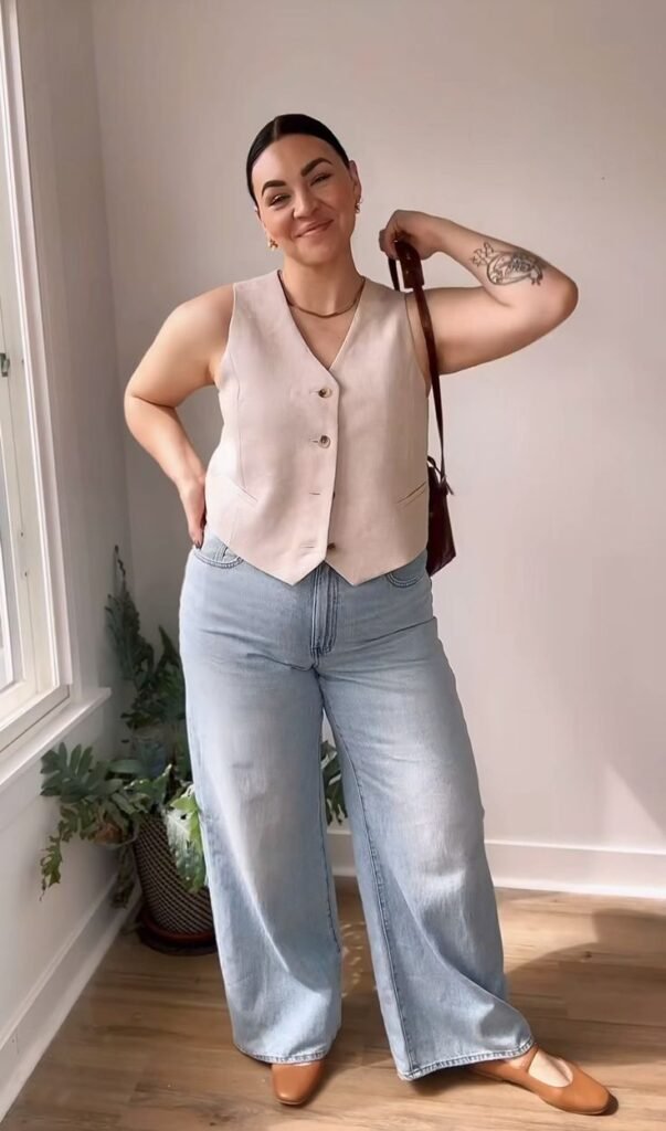 Camiseta negra con pantalón cargo claro