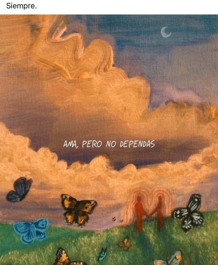 Ilustración de nubes y mariposas con una frase sobre el amor propio