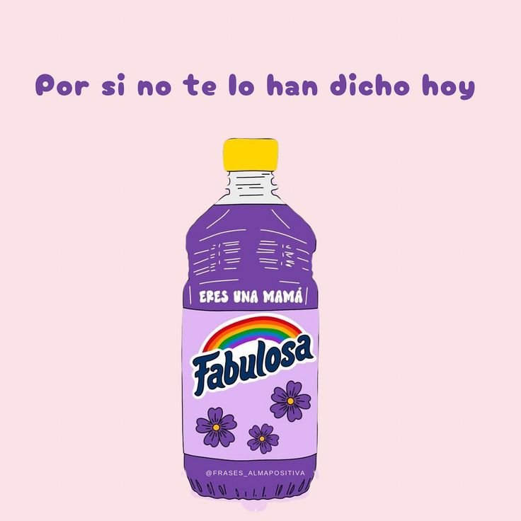 Ilustración de una botella de limpiador con un mensaje para madres