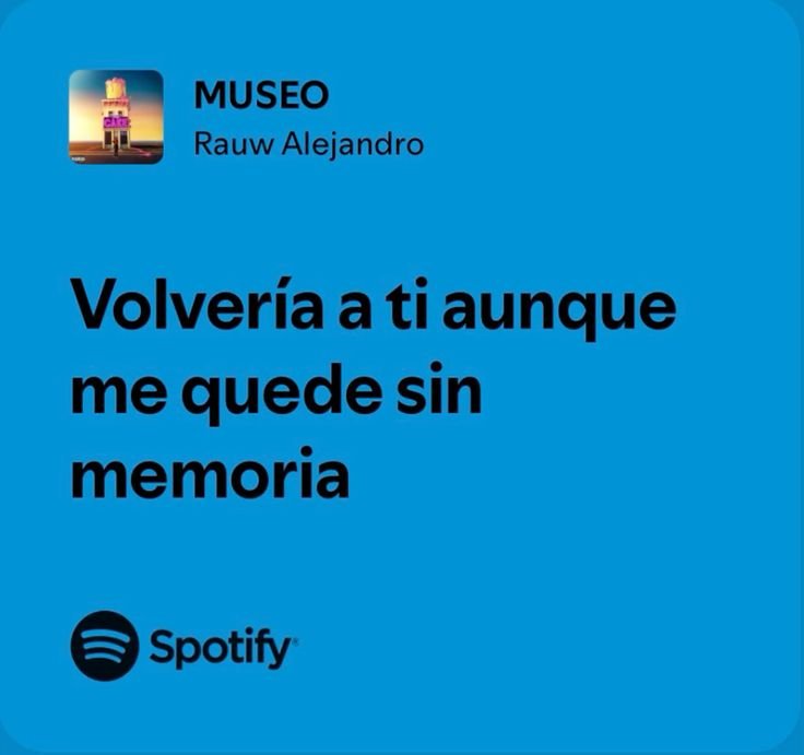 Captura de Spotify con la letra de una canción sobre fondo azul