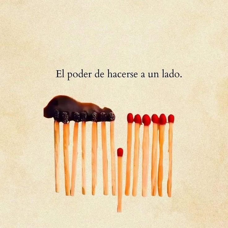 Cerillas alineadas con una frase sobre apartarse