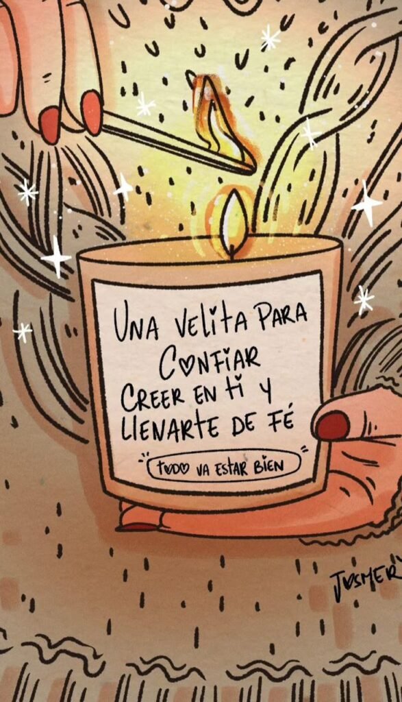 Ilustración de una vela con un mensaje sobre creer en una misma