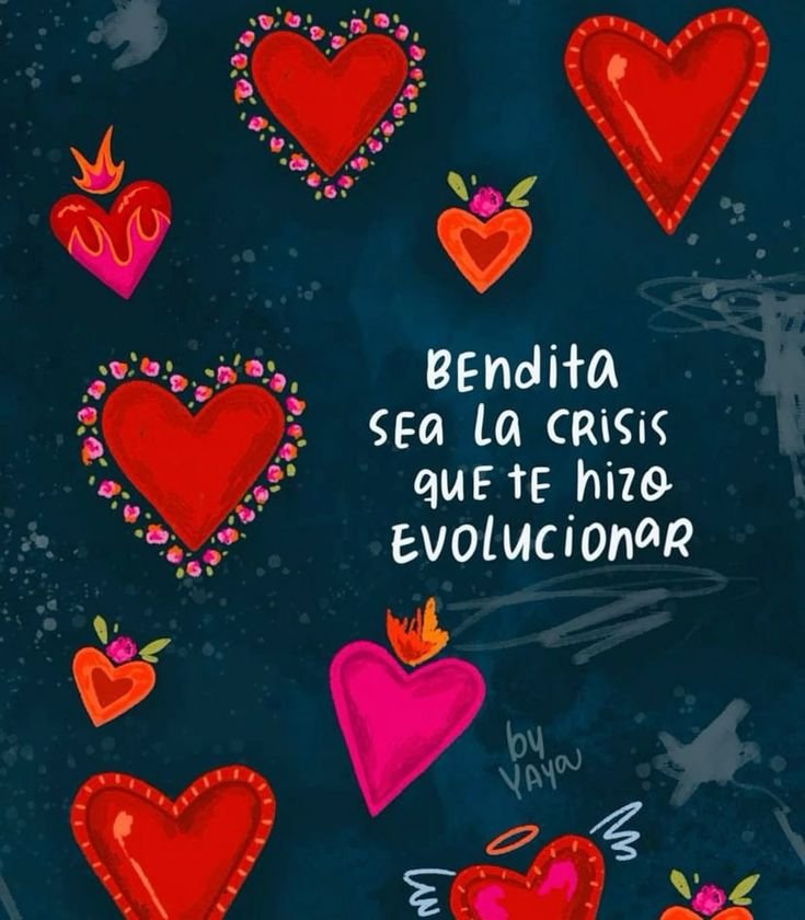 Ilustración de corazones con una frase sobre las crisis