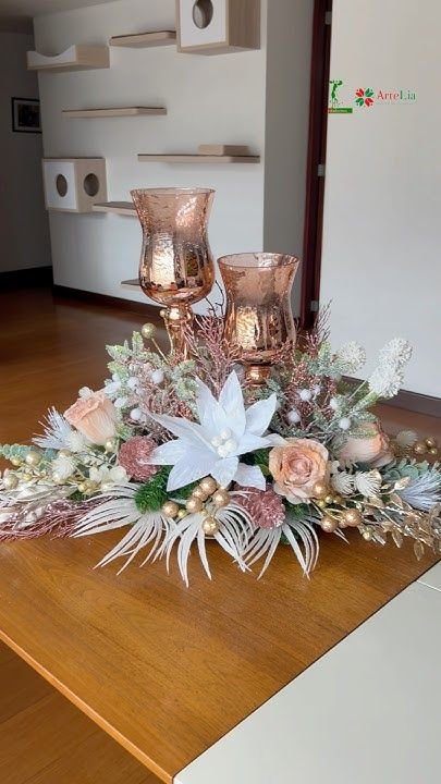 Centro de mesa en rosa y blanco con farol