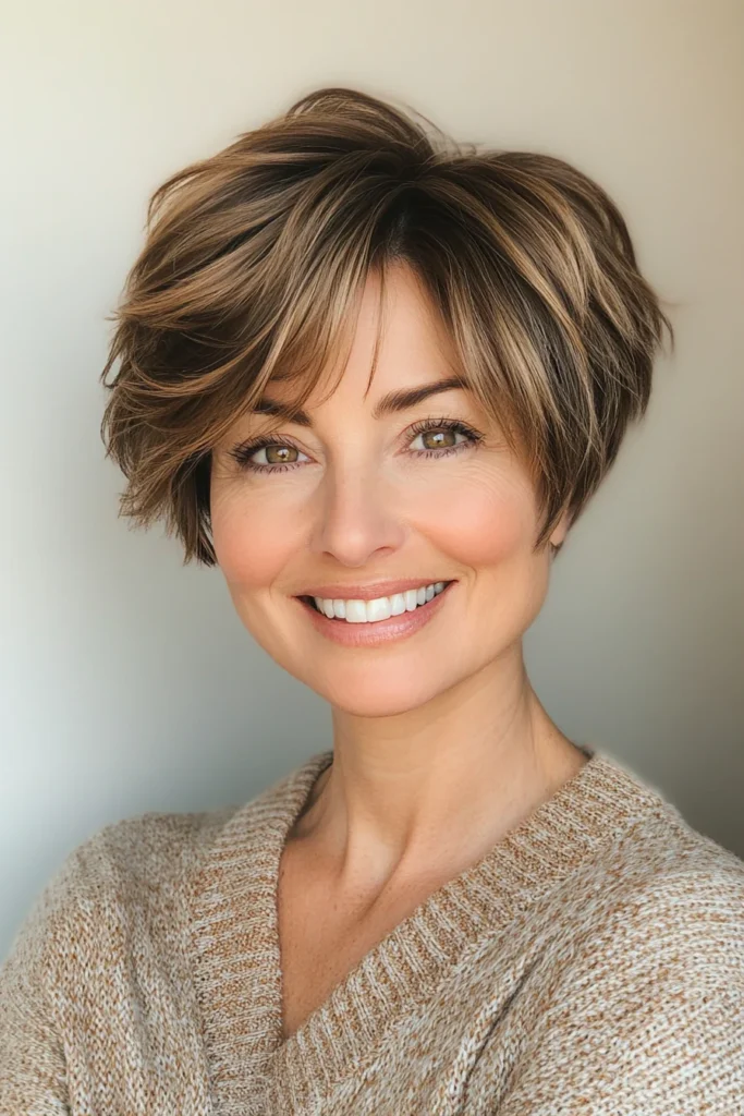 Pixie largo castaño con mechas