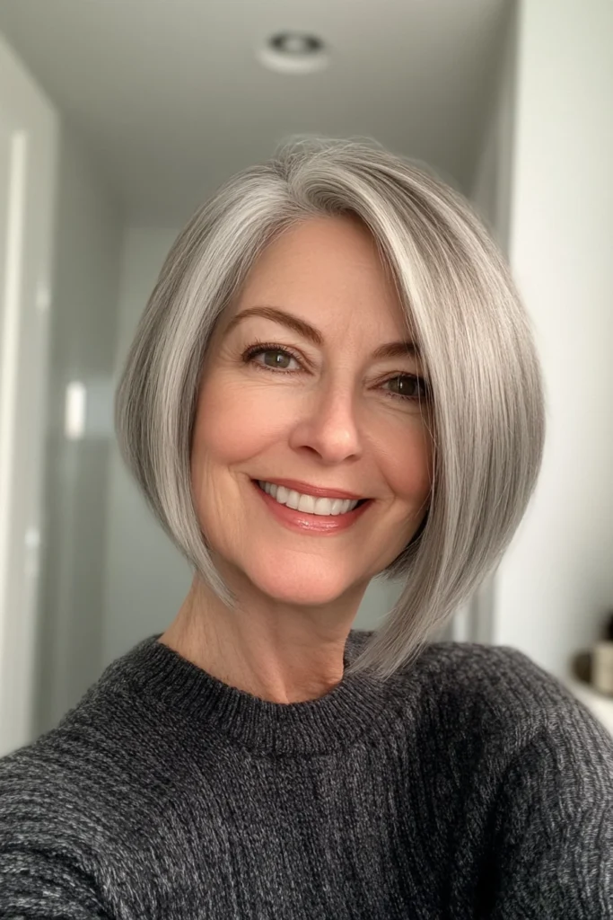 Bob gris plateado liso