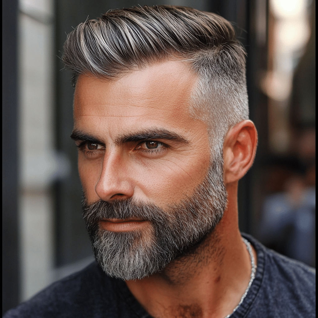 Tupé con degradado y barba poblada