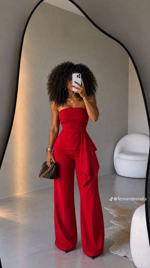 Conjunto rojo de top y pantalón ancho