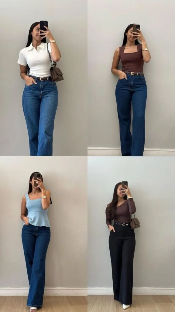 Cuatro looks con jeans y tops ajustados