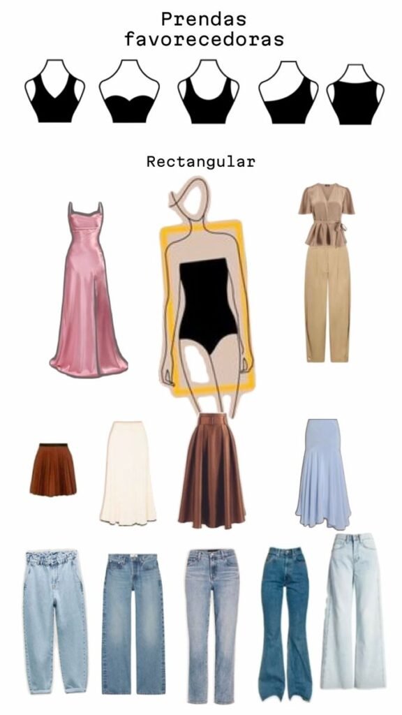 Infografía de prendas favorecedoras para cuerpo rectangular